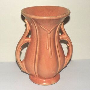 Vintage MCM McCoy Pink " Tie " Vase For Home Decor Flowers Accents